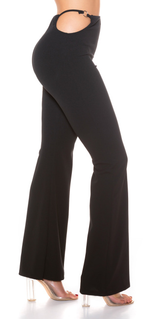 hoge taille broek met zijkant uitsparingen zwart